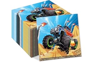 OXYLIPO 40Pcs Monster Truck Dessert Napkins Truck Paper Napkin Disposable Monster Jam Racing Car Grave Digger Monsters Trucks Tableware Birthday Baby Shower Party Supplies Decorations Favors