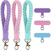 Mabor 3 Pcs Phone Wrist Strap, Cell Phone Lanyard Bracelet with Phone Tether Tabs Handmade Smartphone Wristlet Keychain Universal Strap Keyring Holder Connector Patches for Women Men