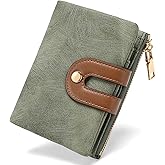 RNIEGA Small Wallets for Women Leather Bifold RFID Blocking Card Holder Compact Wallet Women with Zipper Coin Pocket