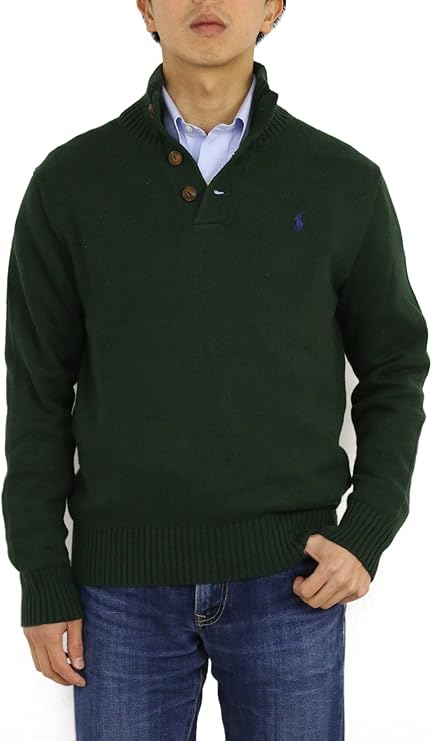Ralph Lauren Polo Men's 3 Button Mock Neck Sweater, Green (XXL) at Amazon Menâs Clothing store