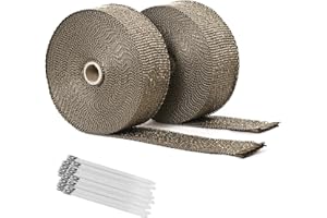 IONCAT Exhaust Heat Wrap Shield, 2" x 50' Fiberglass Heat Wrap for Exhaust Pipes, Header Heat Wrap for Motorcycle and Car, High Temp Exhaust Repair Muffler Wrap Tape with 16 Stainless Zip Ties, 2 Rolls