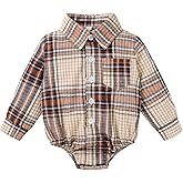 HAPPYMA Newborn Baby Boy Girls Plaid Outfit Flannel Romper Tops Infant Long Sleeve Button Down Plaid Casual Bodysuit Clothes