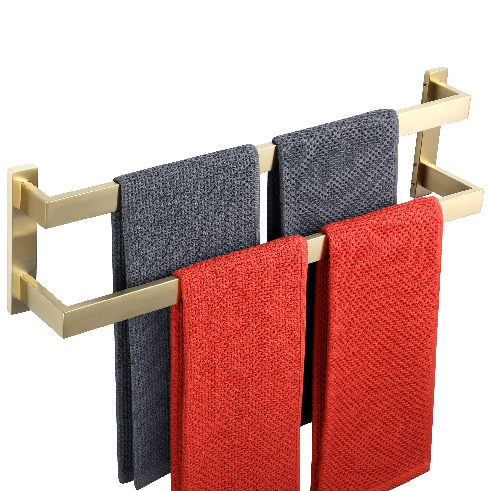 SAYAYO Double Towel Rail Wall Mounted Bathroom Hand Towel Holder for Kitchen, Brushed Gold Towels Rack SUS304 Stainless Steel, 58.5CM Length