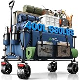 400L Folding Wagon Cart with Brakes &amp; Removable Table, 580lbs Heavy Duty Collapsible Wagon, Big All-Terrain Wheels for Camping, Sports, Grocery, Outdoor - Blue
