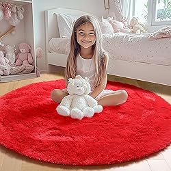 ONASAR Red Round Area Rug 4x4, Soft Bedroom Circle