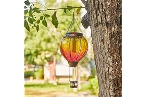 Larekook Hot Air Balloon Decorations,Waterproof Solar Lantern with Flickering Flame ,Stained Glass Gradient Orange