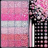 22000 Pcs Pink Flatback Pearls and Rhinestones for Crafting, Resin Rhinestones Gems Pearls for Bedazzling, Mixed Size 3-6mm Half Pearl Gems for Nails Face Eyes Makeup Bottles Shoes DIY Crafts