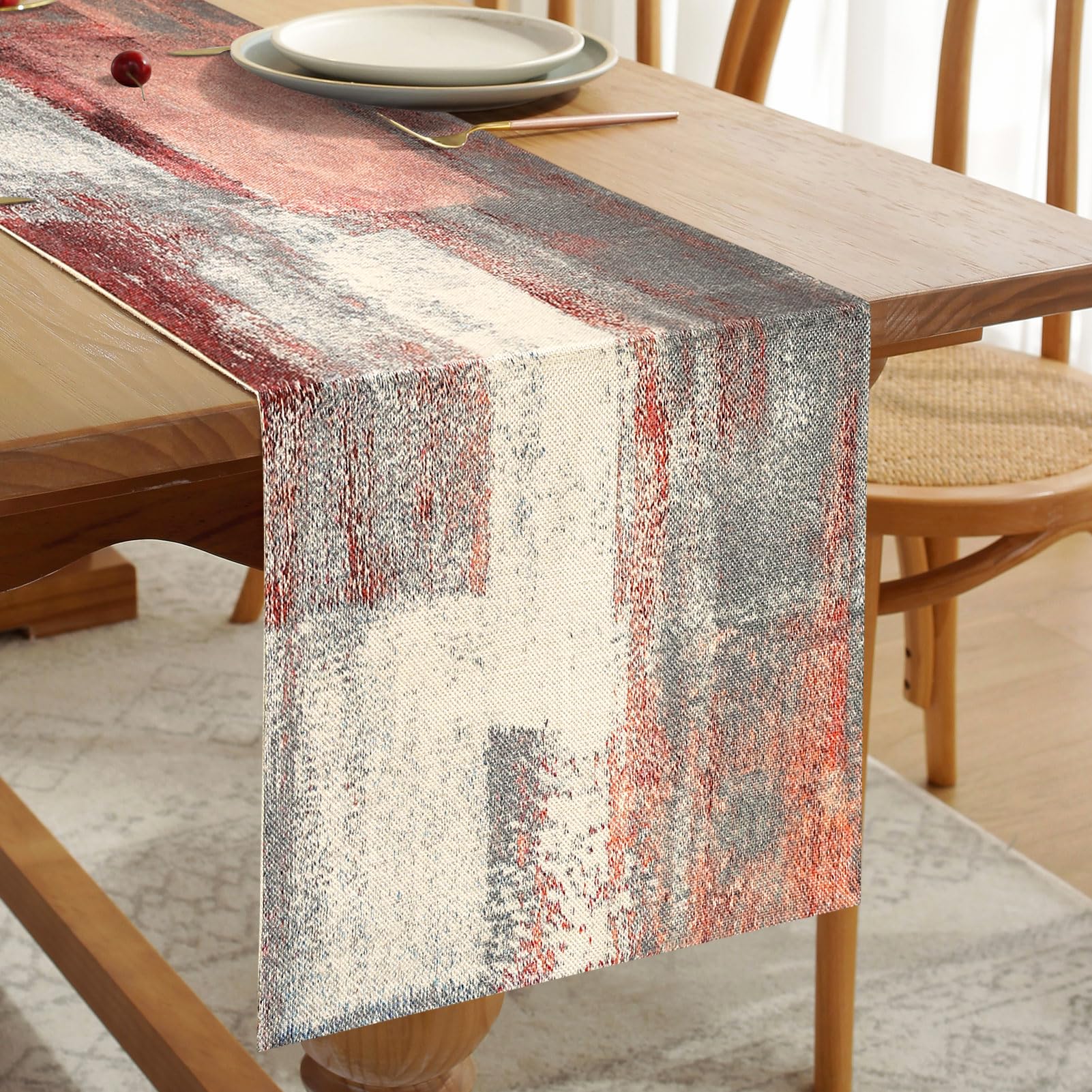 Table Runner Modern Pink and Grey Table Decorations Cotton Linen Boho Decorative Cloth Dining Table Runners for Weddings Party Dinner Holidays Home Party Decor 33cm x 183cm — image 1