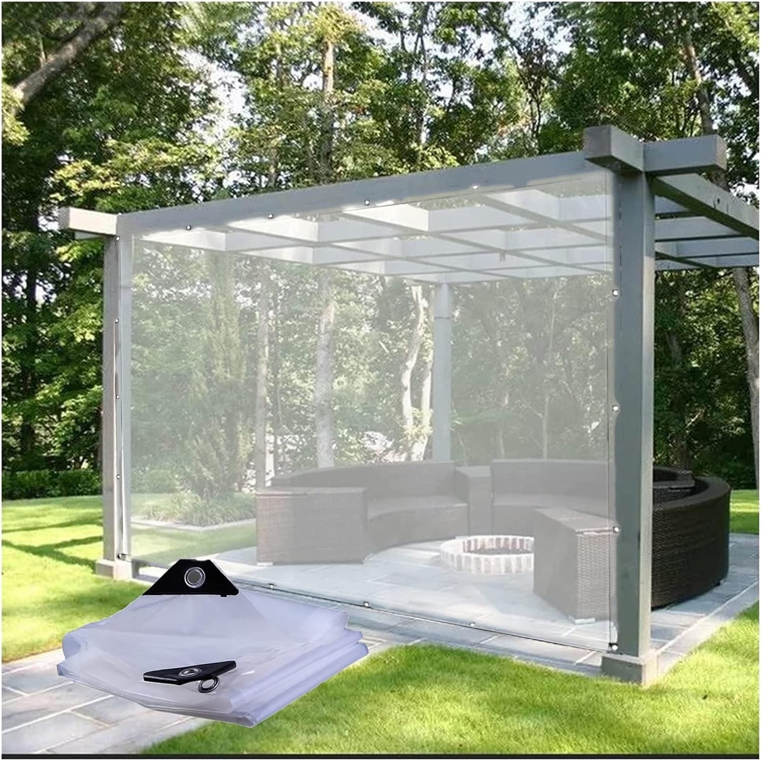 Outdoor Curtains - WZYJLyds Waterproof Curtains for Gazebo pergola Cover Tarp with Grommets and Elastic Cord 5 Mil Patio Panels, Customizable (Color : Clear, Size : 6'x7')