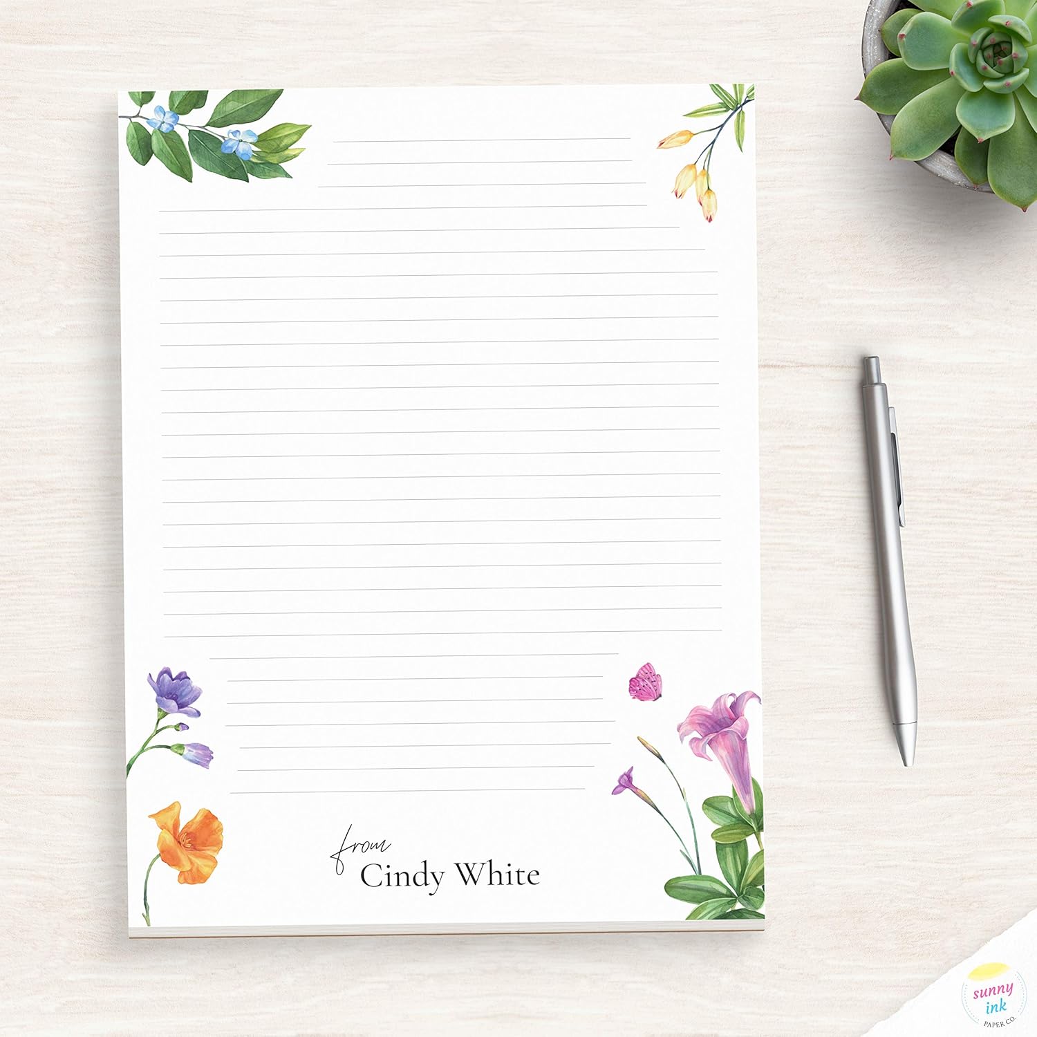 Paintings - Colorful Summer Flower Art Personalized Notepad - Vibrant Notepad - Notepad For Her - Floral Notepad