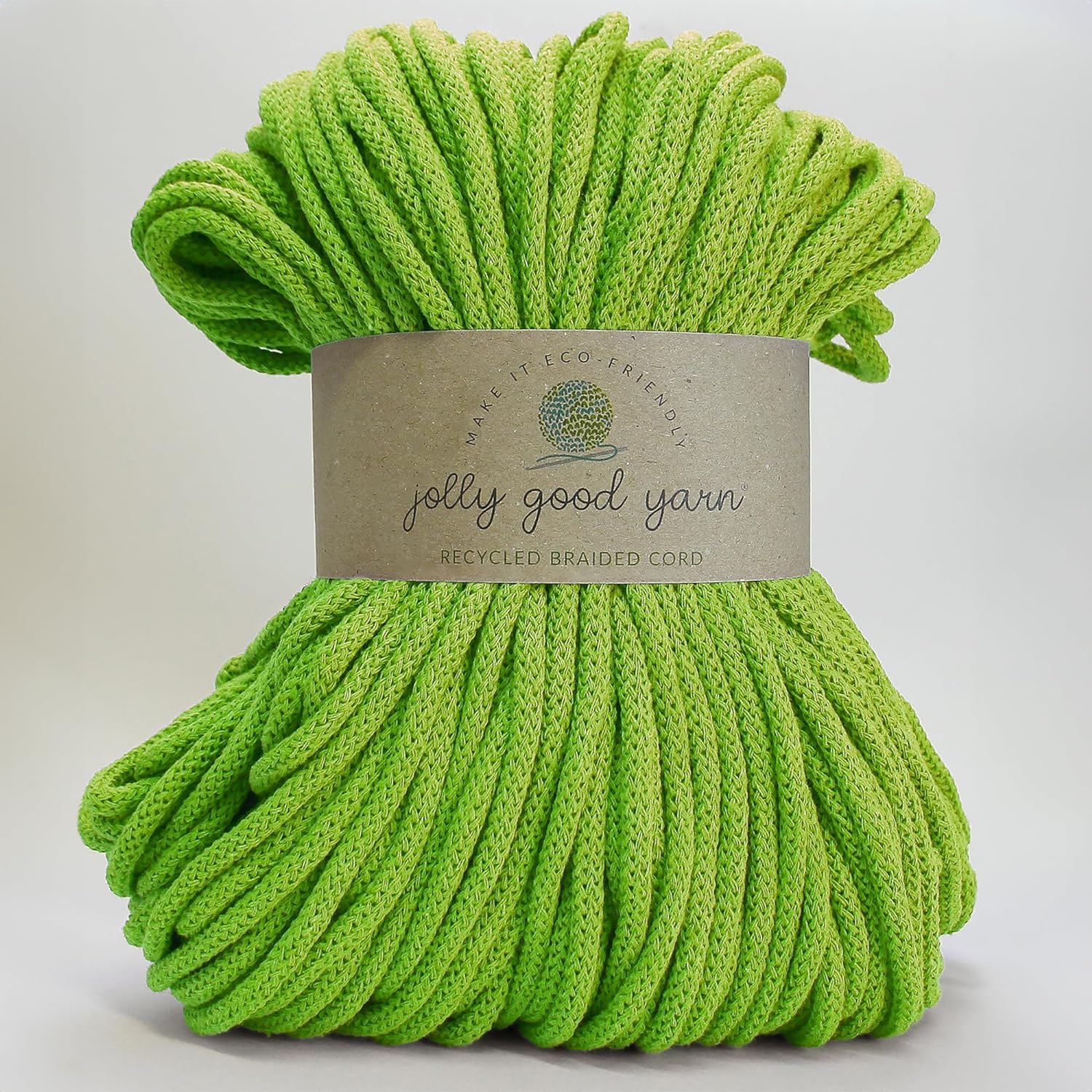 5mm Braided Macrame Cord Rope by Jolly Good Yarn, Soft Recycled Cotton, 100m (500g), Wall & Plant Hangers, Textile Jewellery, Decorations (Bicton Green)