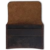 CestAntiQ, Distressed Leather Business Card Holder Slim Credit Card Wallet for Men and Women Vintage Brown Leather Compact Minimalist Card Organizer for Pocket or Purse Durable Card Case (Brown)