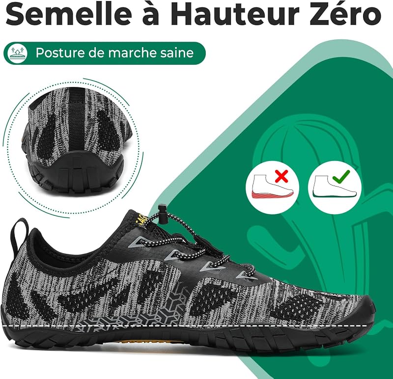 Femme Homme Barefoot Shoes Chaussures Minimaliste Barefoot Chaussures Pieds Nus Antidérapantes pour Gym Training Fitness Randonnée Noir fumé,GR.42