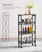 VASAGLE 4-Tier Kitchen Cart Rustic Brown Black 13 cm Deep Steel Frame view 4
