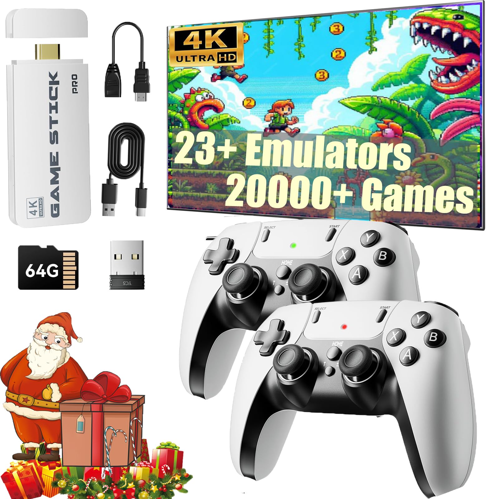 Photo 1 of 2025 New Retro Gaming Console Stick Pro, Video Games Console with 4K HDMI Output, Built-in 23 Classic Game Emulators, 20000+ Video Games with Dual 2.4G Wireless Controllers?Ideal for a Christmas gift for kids and retro game lovers(64G)