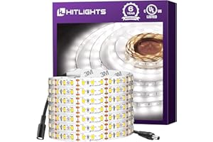 HitLights LED Strip Lights Cool White 5000K, 16.4ft High Density 12V Tape Light, UL-Listed, 600 LEDs, 300Lm/ft, Flexible Dimmable Rope Lights for Bedroom, Kitchen, Cabinet (Power Source Not Included)