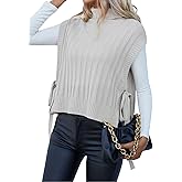 SISKIN Sweater Vest Women 2025, Turtleneck Sleeveless Side Tie Ribbed Layering Casual Sweater Top Without Tee