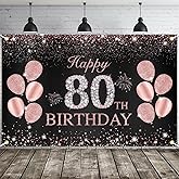 JOYKY Happy 80th Birthday Banner, Rose Gold 80th Birthday Party Decorations for Women Her, 80 Year Old Birthday Supplies Backdrop Décor, 5.9 X 3.8 Fts
