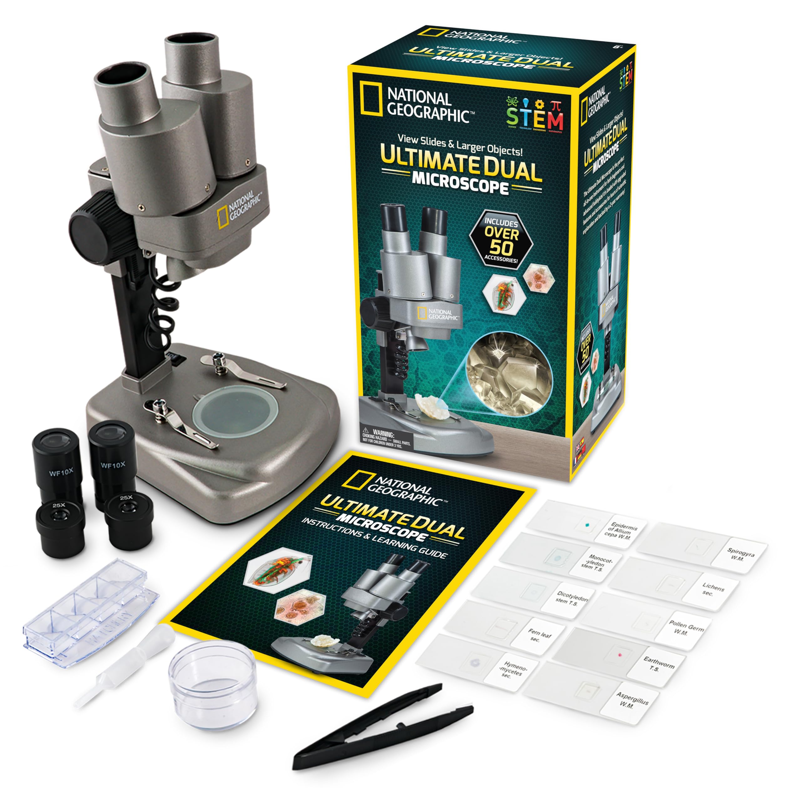 Photo 1 of NATIONAL GEOGRAPHIC Dual LED Kids Microscope - 50+ pc Science Kit with 10 Prepared Slides & 10 DIY Blank Slides, Biology Experiment Activity, Microscope Kit for Kids 8-12 (Amazon Exclusive)