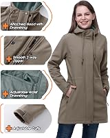 33,000ft Women Softshell Jacket Hooded Waterproof Windproof Khaki XL view 4