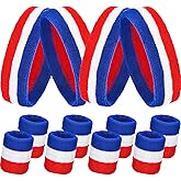 12 Pcs 250th Anniversary Striped Sweatband Bulk Sports Wristband Headband Set, Head Wrist Sweatband Set Ideal for Sports Athletics Event Workout Exercise Basketball Running Tennis Football