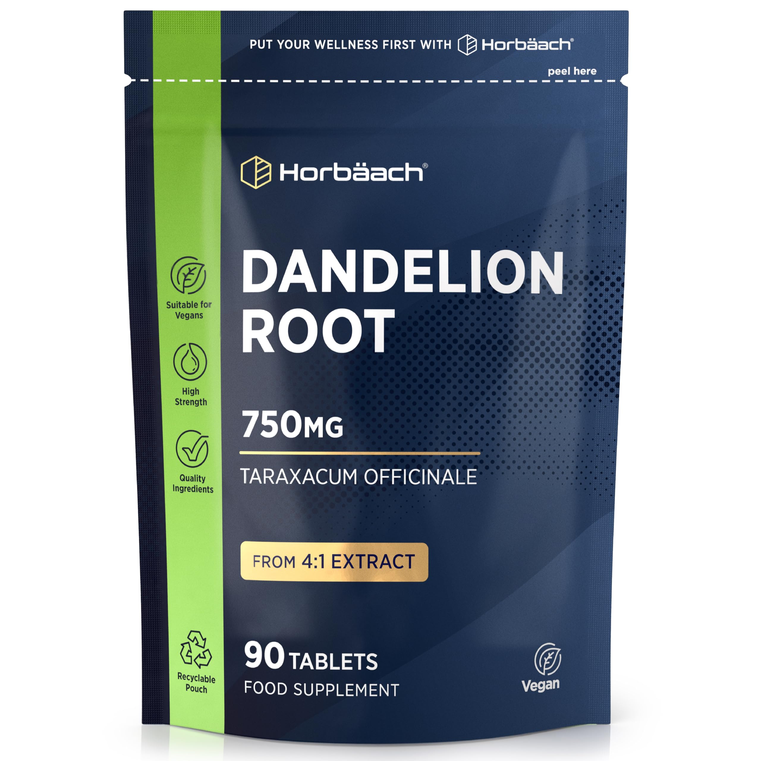 Dandelion Root Tablets 750mg | 3 Month Supply | High Strength Taraxacum Officinale 4:1 Extract | 90 Vegan Capsules | Horbaach