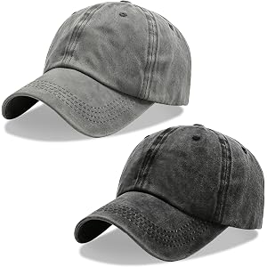 2Pack Vintage Washed Cotton Baseball Caps, Adjustable Low Profile Dad Hat, Unconstructed Distressed Plain Cap for Men Women