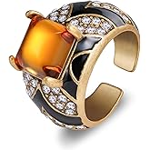 Melhill Vintage Gold Plated Yellow Citrine Cocktail Ring Retro Crystal Antique Statement Jewelry for Women Size 8