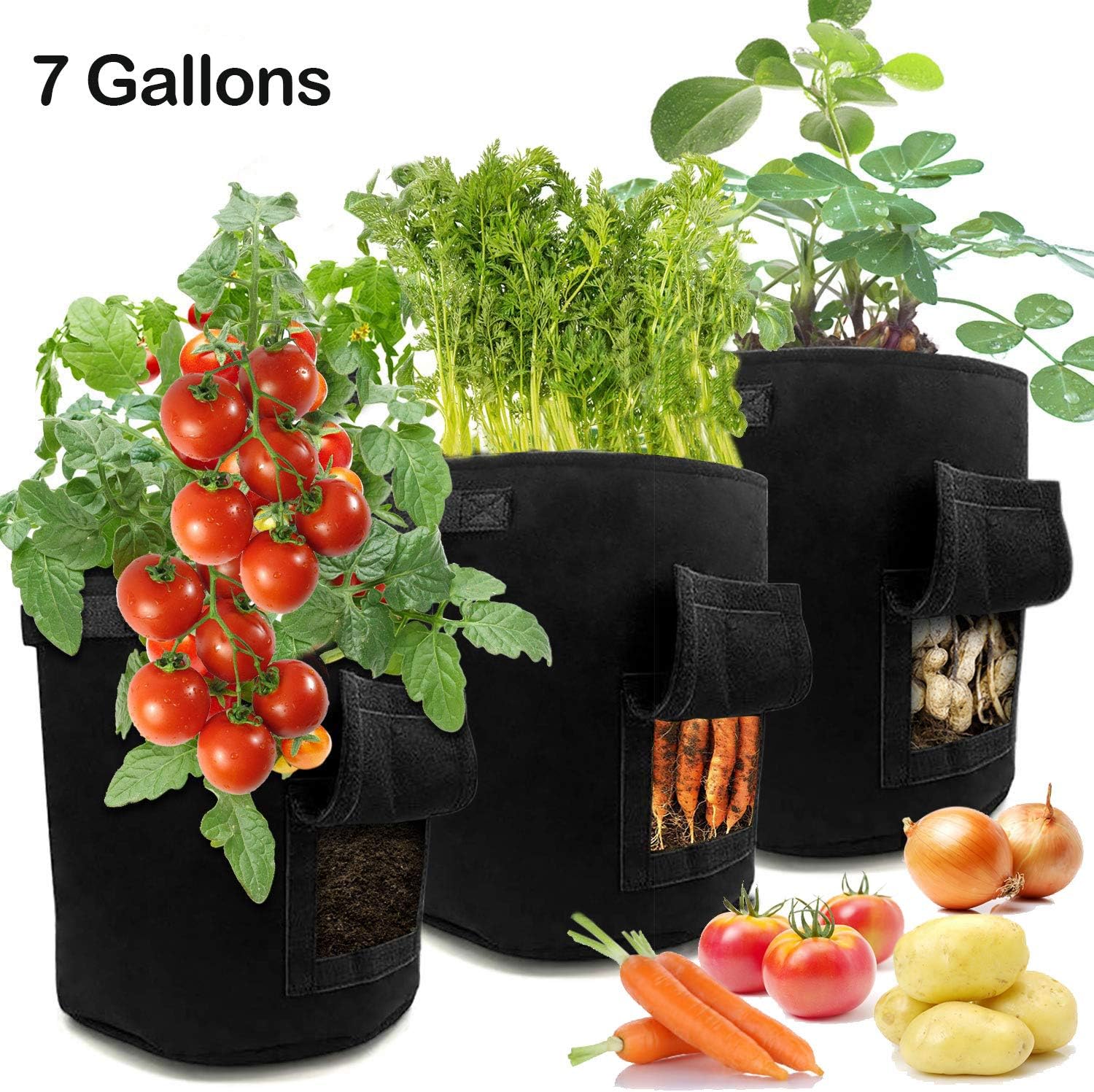 7 Gallon Potato Grow Bags With View Window - Fabric Planting Pots For Tomatoes, Herbs, Veggies (Vertical, Reusable)
