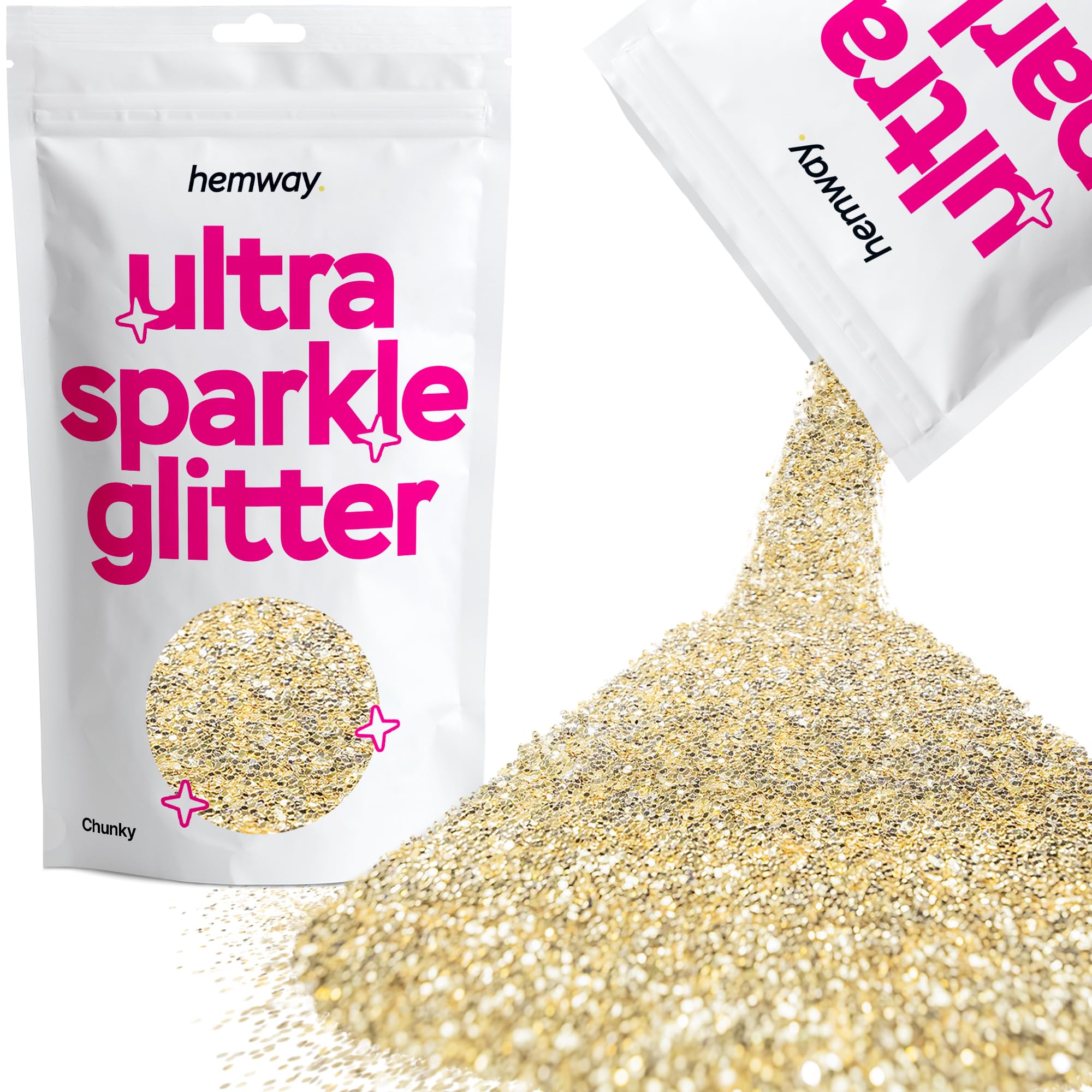 Hemway Ultra Sparkle Glitter Champagne Gold 100g Chunky | Glitter for Arts & Craft, Makeup, Nail Art, Crafting, Card Making, Sparkle Decoration