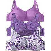 Comfort Choice 3-Pack Front-Close Cotton Wireless Bra | Women's Plus Size Wire Free, Front Closure, 100% Cotton, Support