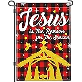 Yesuavt Jesus is the Reason for the Season Garden Flag Christian Jesus Christmas Nativity Scene Yard Signs Garden Flags for Outside 12x18 Double Sided Winter Xmas Christmas Vacation Outdoor Decorations
