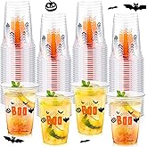 Tiangrid 100 Pcs Halloween Plastic Cups Bulk 16 oz Disposable Halloween Boo Party Cups Spooky Clear Plastic Glasses for Trick or Treat Scary Party Supplies Cold Drinks