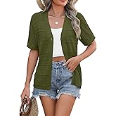 Zeagoo Women's 2026 Summer Short Sleeve Crochet Cardigan V Neck Cropped Lightweight Button up Bolero Shrug Sweater