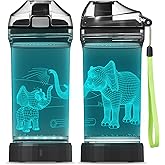 YuanDian Elephant Gift, Light Up Kids Animal Water Bottle - 14 OZ 400ml Tritan BPA Free - Cool Drink Bottles Gift for School Kids Boy Girl Child Men
