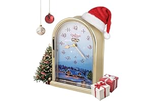 JUSTIME Luminous Peaceful Night 12 Song of Christmas Carols Table Mantel Clock Home Deco, Great for Gift (Brushed Gold)