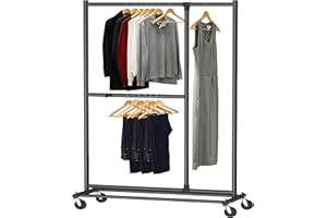 Simple Houseware Dual Bar Adjustable Clothing Garment Rack, 72-inch Height, Black