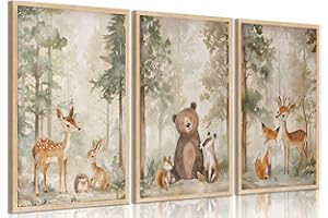 MIZILI 3Pcs Woodland Animal Nursery Canvas wall art Wild Animals Forest Paintings Pictures Wall Decor Fox Bear Deer Watercolor Poster Printing Artwork for Boys Room Girls Room Home Decoration Unframed