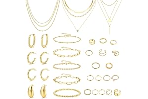 Thunaraz Gold Jewelry Sets for Women Trendy Gold Accessories Gold Necklace and Bracelet Set Gold Jewelry Pack