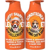 Puppy Shampoo and Conditioner Set Hypoallergenic, Tearless, pH Balanced Dog Shampoo for Puppies Oat Milk, Chamomile &amp; Prebiotics Puppy Shampoo for Sensitive Skin Sulfate Free, Paraben Free 2&times;10 fl oz