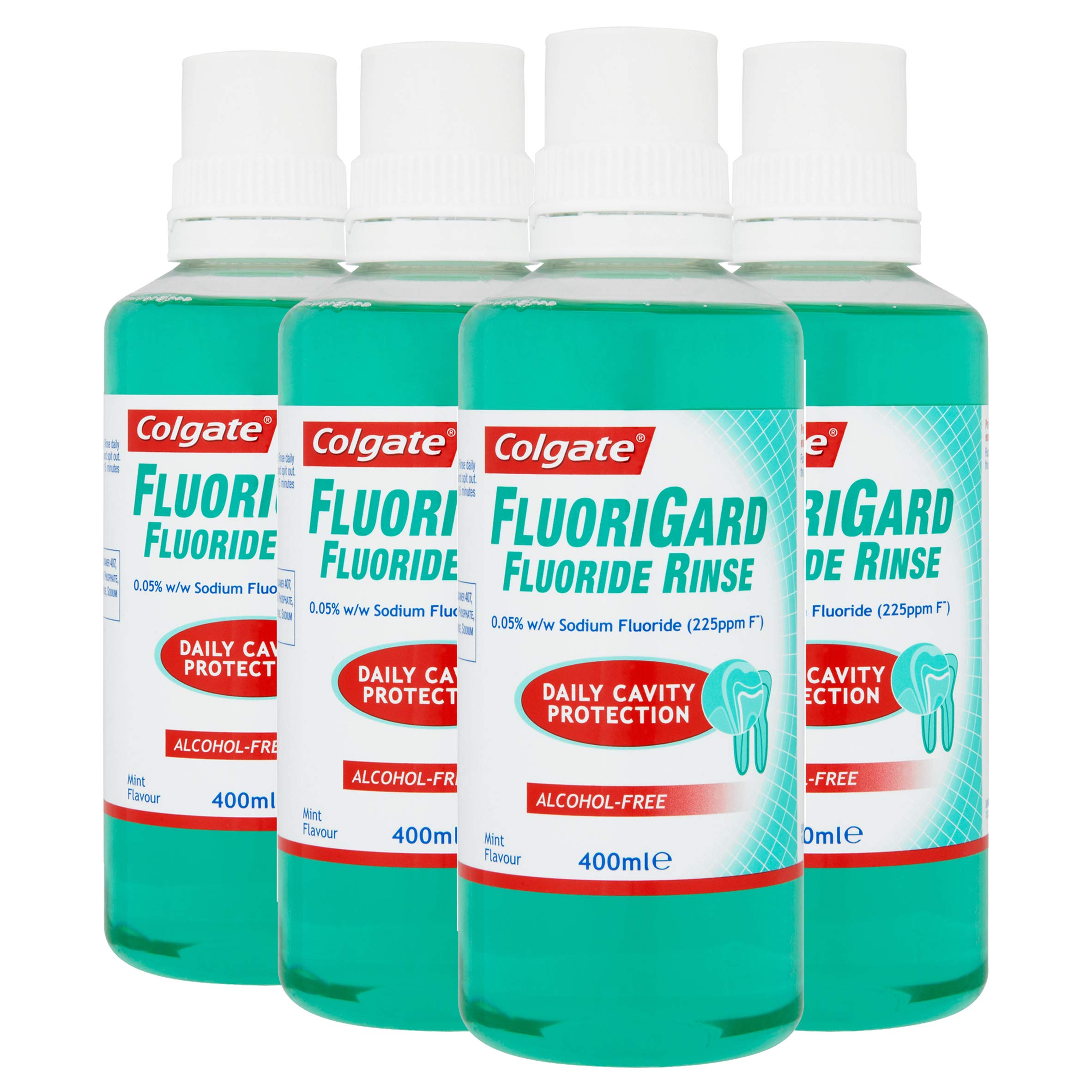 Colgate Fluorigard Fluoride Rinse Alcohol Free Mouthwash 400 ml, Daily Cavity Protection, Mint Flavour, Pack of 4