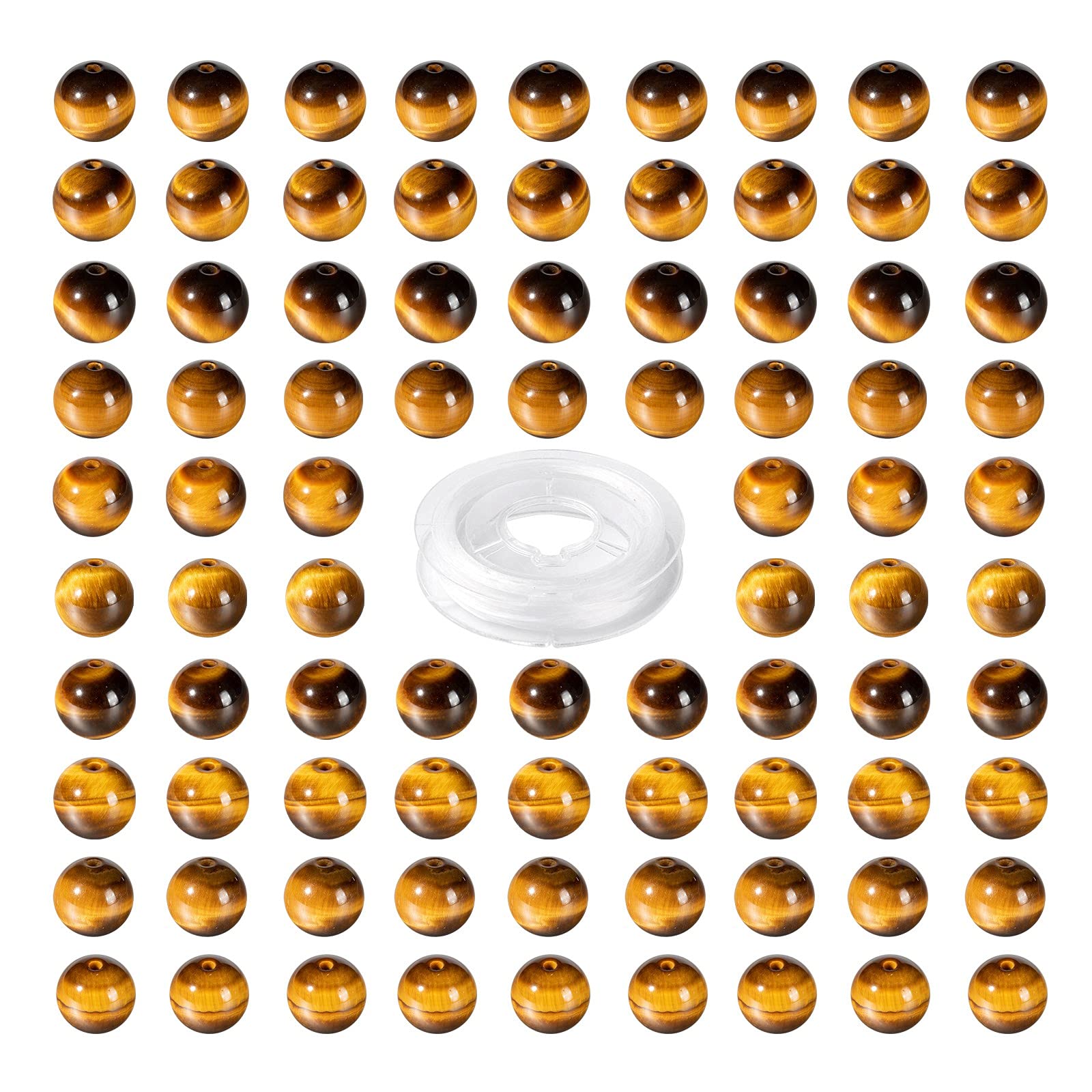 BEEFLYING 100 Pcs 8mm Natural Tiger Eye Beads Round Gemstone Beads Polished Stone Beads for DIY Stretch Bracelets Kits Making