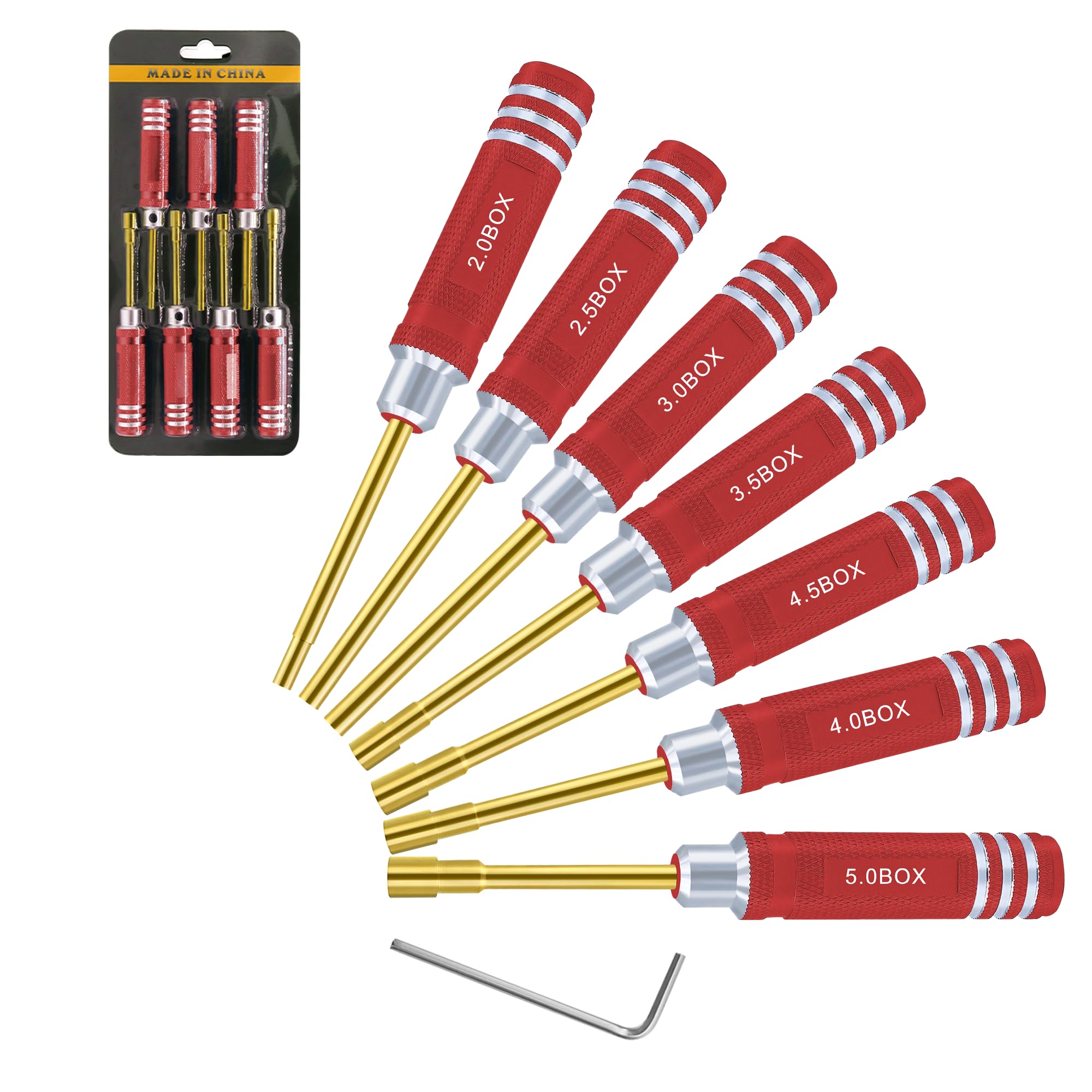 Craznick 7Pcs Metric Hex Nut Screwdriver Set 2.0 mm 2.5 mm 3.0 mm 3.5 mm 4.0 mm 4.5 mm 5.0 mm RC Tool Kit Socket Wrench for Axial SCX24 Wheel Attachment RC Models Car Boat Helicopter Quadcopter Red