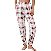 iChunhua Women's Comfy Casual Pajama Pants Pj Bottom with Pockets Stretch Plaid Sleepwear