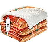 RALYSUN Electric Heated Blanket Full Size 72"x84" Microplush & Sherpa Fabric, Machine Washable 4 Heat Settings & 10 Hours Auto Off - Orange