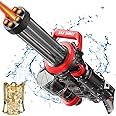 Gatling Electric Water Gun for Adults & Kids,The Most Powerful Full Auto Squirts Gun with Large Capacity Water Storage Backpack,Up to 36ft Shooting Range,Dazzling Gunfire Effects Muzzle Flash-Black