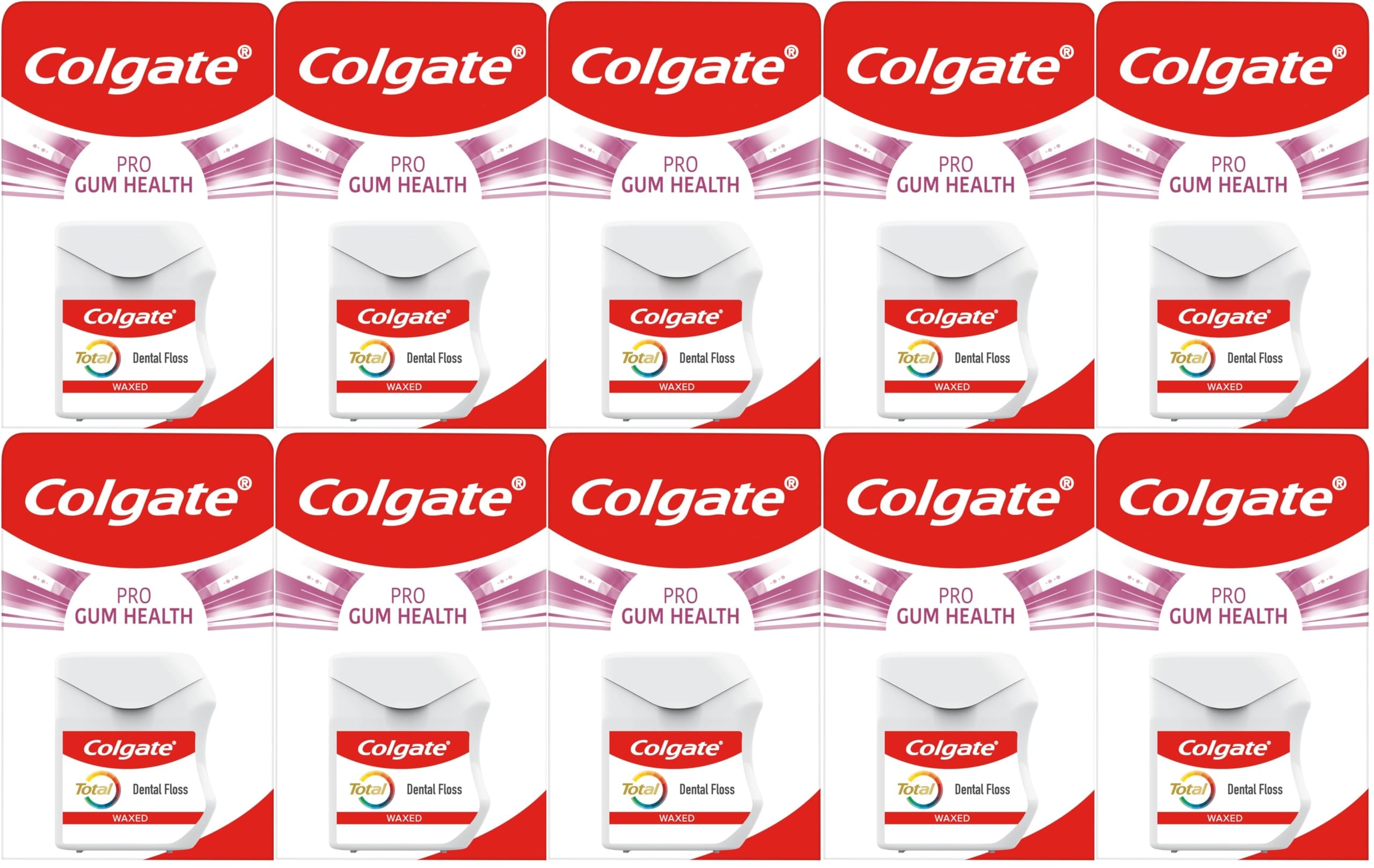 Colgate Total Pro Gum Health Interdental Floss 25m - Waxed tooth floss - Improves gum health - Pack of 10