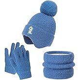 FENELY 3Pcs Kids Winter Beanie Hat Scarf Gloves Set for 4-10 Years Girls Boys Toddler Neck Warmer