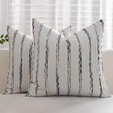 Yamminess Boho Striped Throw Pillow Covers 18x18 Inch Set of 2 Modern Farmhouse Decorative Cushion Covers Accent Neutral Couch Pillow Cases for Sofa Bed Living Room Home Decor, Yellow