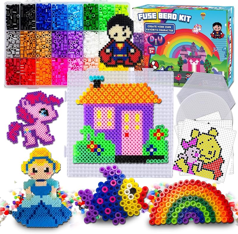FunzBo Fuse Beads Craft Kit 5500Pcs 21 Colors Melty Fusion 5mm Beads